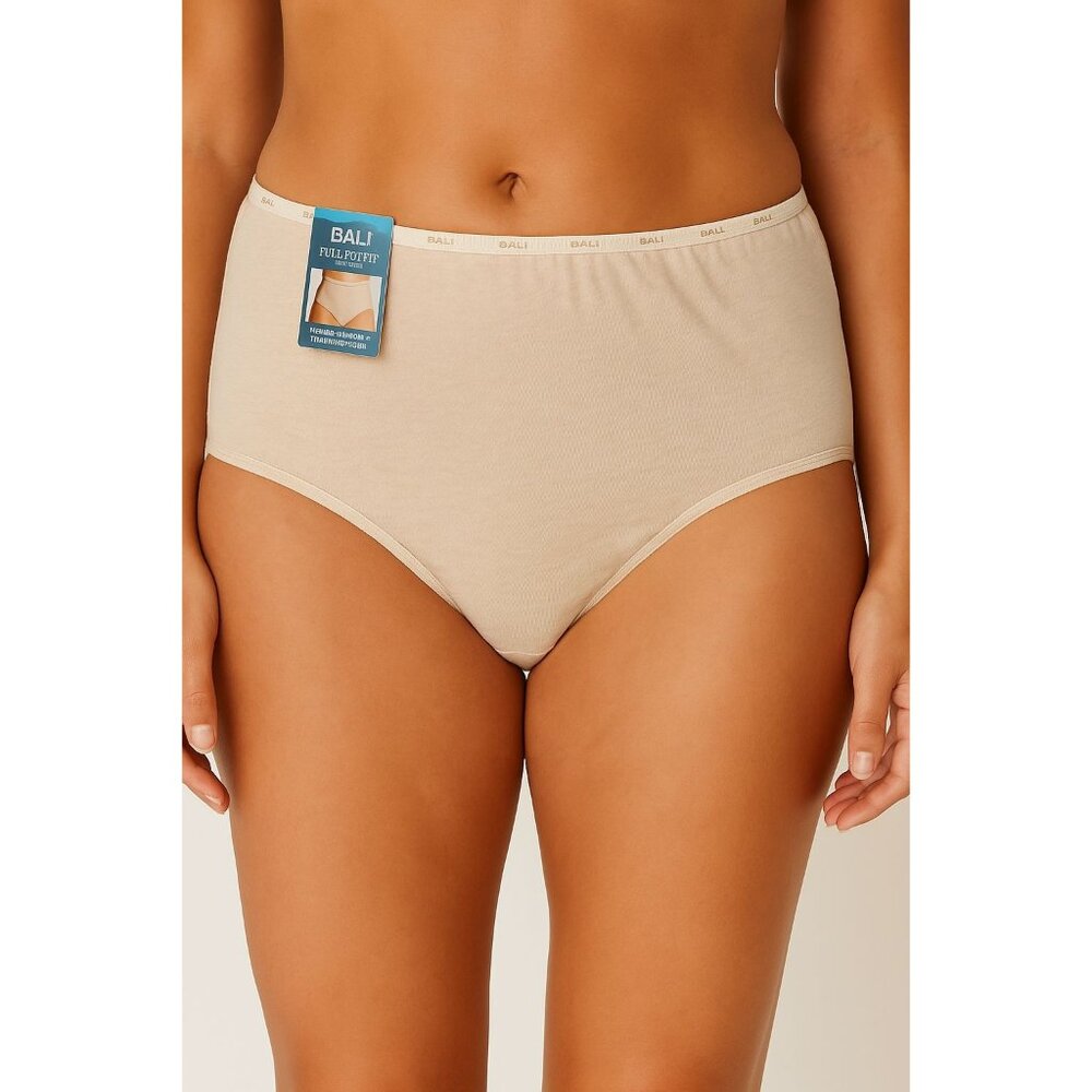 Bali Womens 2X/9 Full Coverage Cotton Spandex Briefs Beige Cotton